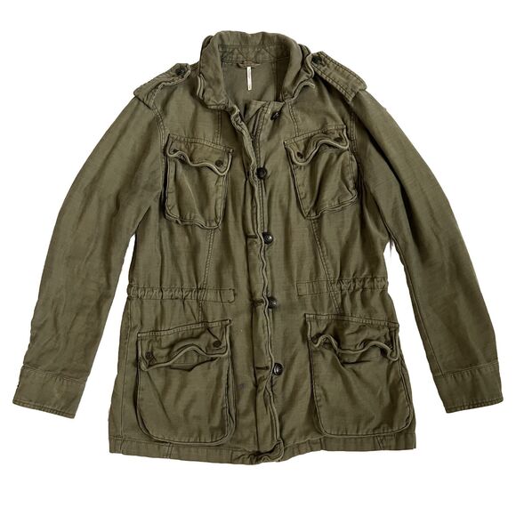 Free People Not Your Brothers Surplus Utility Jacket Small Green Button Zip - Picture 1 of 7